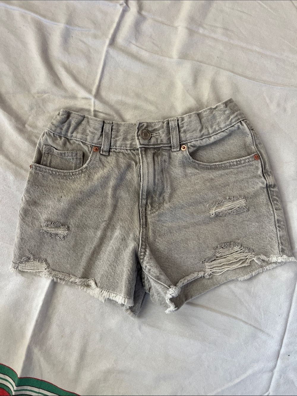 Zara Light Gray Distressed Denim Shorts